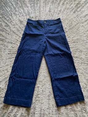 LOFT The Palmer Wide Leg Navy Blue Linen Blend Pants Size 2P